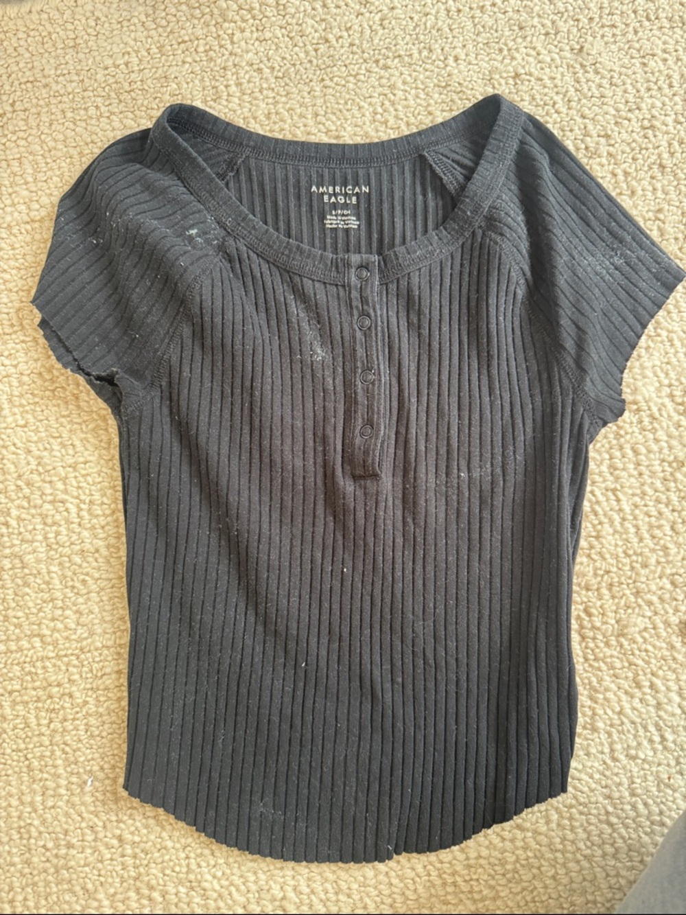 American Eagle Outfitters Black Ribbed Button-Front Tee